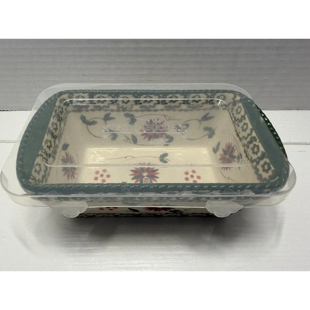 Temp-tations by Tara Holiday Loaf Pan – 12oz Rectangular Stoneware – Plastic Lid